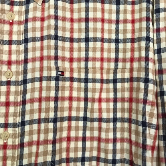 Tommy Hilfiger Tan Plaid Long Sleeve Shirt XL - Picture 2 of 4